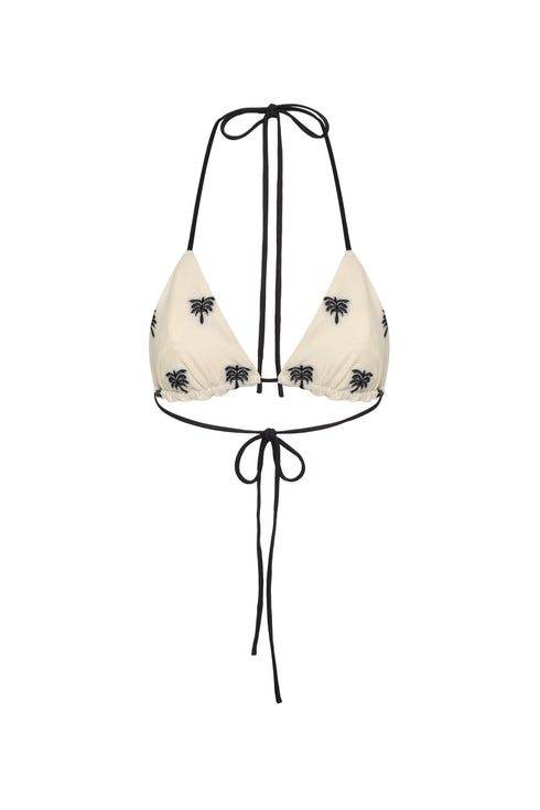 Gorgona Embroidered Top / Ivory - Black Polka Palms